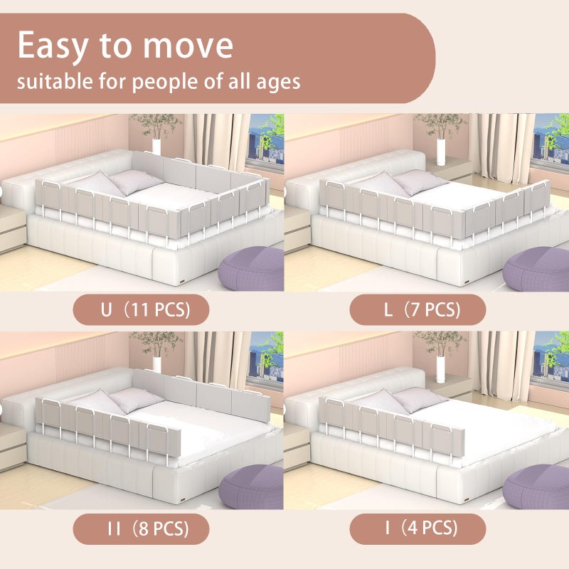 OCBAiLi Bed Rail, Bed Rail for Toddlers, Kid, 78.7 Inch Bed Side Rails Safety for Queen, King, Full, Twin, Bunk, Dorm Beds to Prevent Falls, Bed Barrier for Dogs, Easy Installation (Gray, 4 Packs) - Image 5