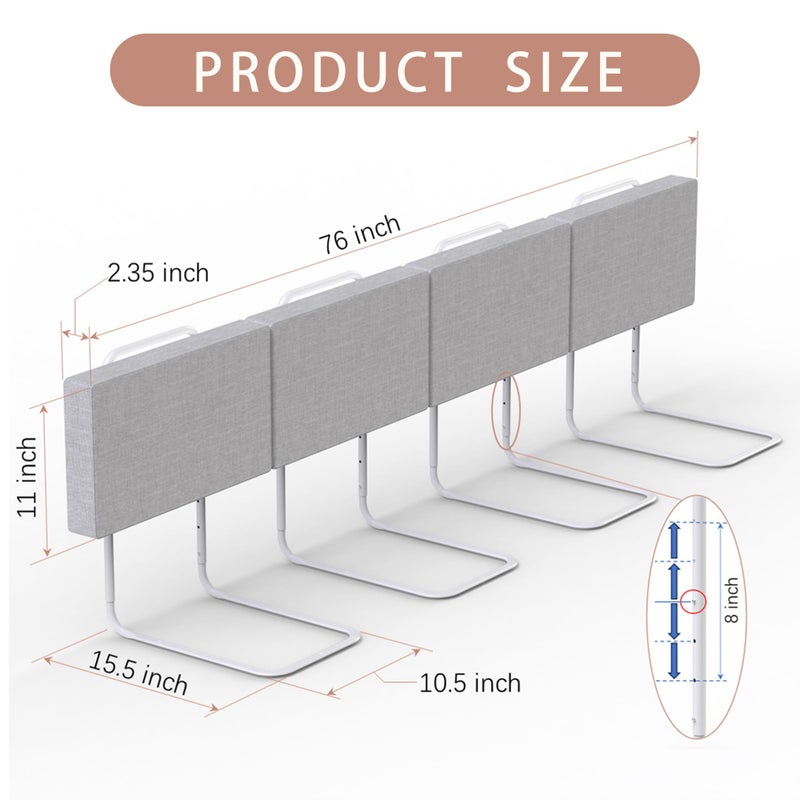 OCBAiLi Bed Rail, Bed Rail for Toddlers, Kid, 78.7 Inch Bed Side Rails Safety for Queen, King, Full, Twin, Bunk, Dorm Beds to Prevent Falls, Bed Barrier for Dogs, Easy Installation (Gray, 4 Packs) - Image 3
