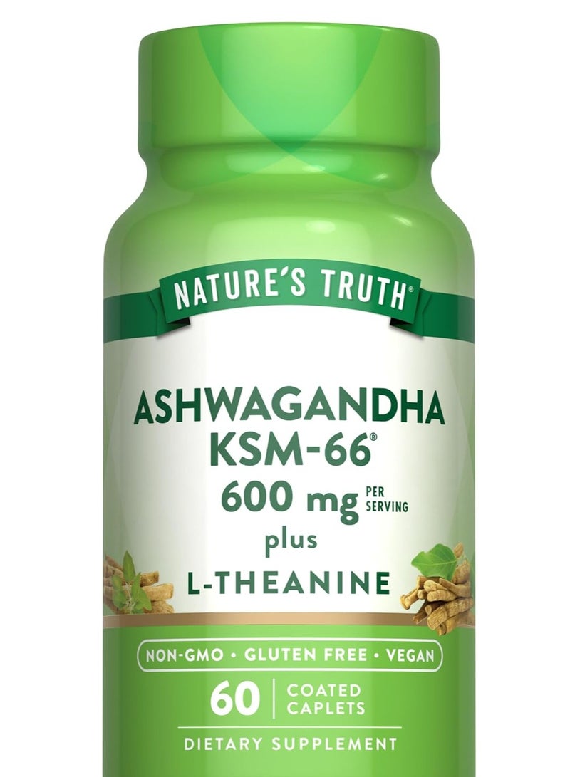Nature's Truth KSM-66 Ashwagandha 600mg plus L-Theanine 60 Coated Caplets - Image 1