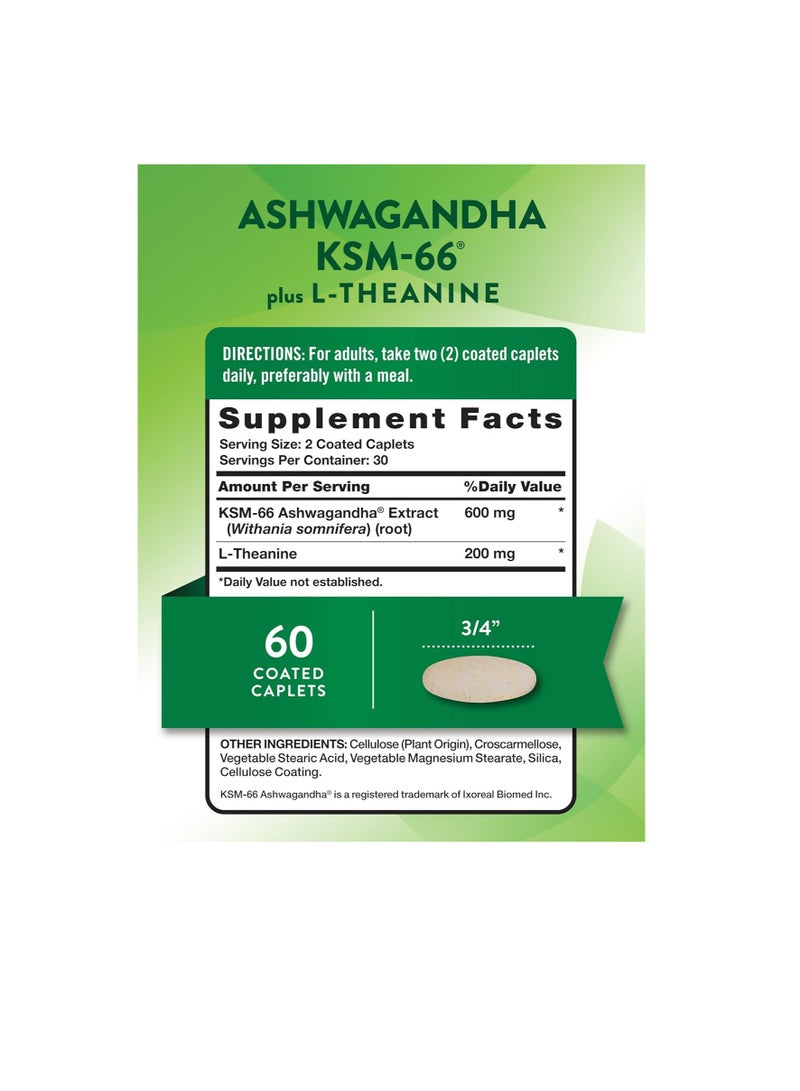 Nature's Truth KSM-66 Ashwagandha 600mg plus L-Theanine 60 Coated Caplets - Image 2