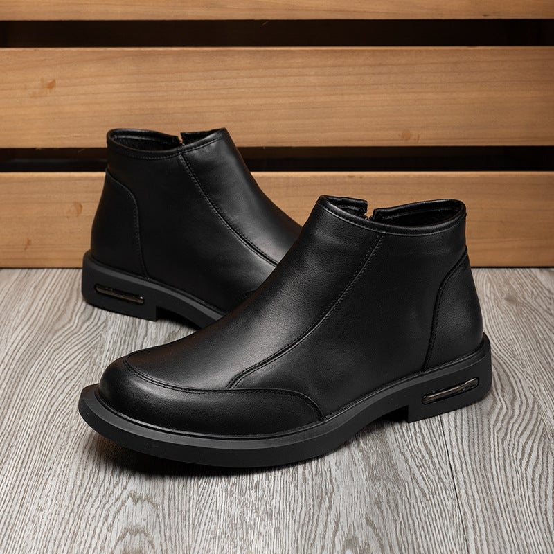 Top Layer Cowhide Soft Leather Mid-Top Martins Boots Men'S Side Zipper Short Boots All-Match High-Top Leather Casual Men'S Shoes - Image 5