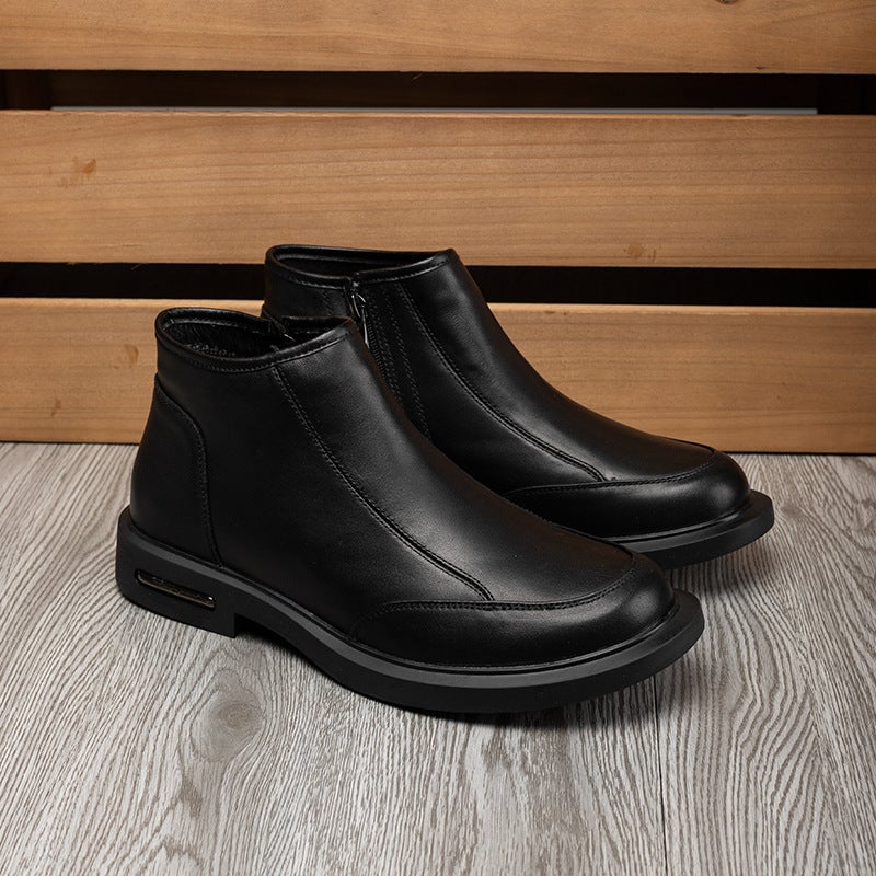 Top Layer Cowhide Soft Leather Mid-Top Martins Boots Men'S Side Zipper Short Boots All-Match High-Top Leather Casual Men'S Shoes - Image 3