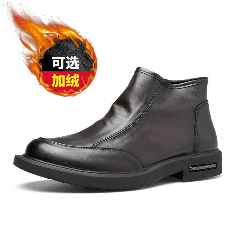 Top Layer Cowhide Soft Leather Mid-Top Martins Boots Men'S Side Zipper Short Boots All-Match High-Top Leather Casual Men'S Shoes - Image 1
