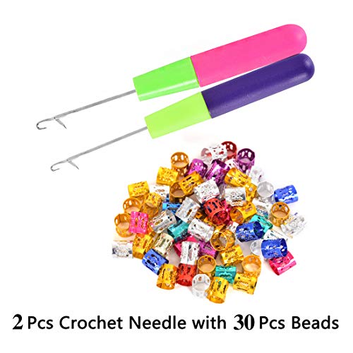 Yongyi 2Pcs Latch Hook Crochet Needle + 20 Pcs Dread Lock Rhinestone Hair Rings Gold Silver C olours Metal Cuffs Hair Accessories Decoration Filigree Tube for Crochet Braids Hair Decoration Accessories - Image 2