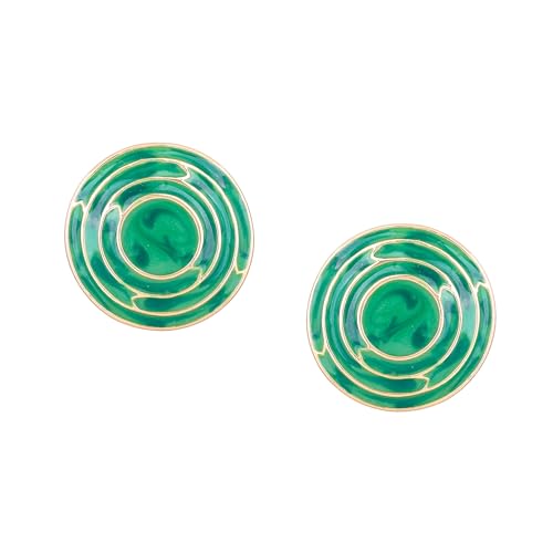 Estele Green Enamel 24 Kt Gold Plated Brass Round Stud Earrings For Girls and Women - Image 1