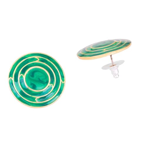 Estele Green Enamel 24 Kt Gold Plated Brass Round Stud Earrings For Girls and Women - Image 2