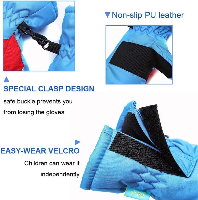 7-Mi Kids Mitten Winter, Snow Gloves for Skiing & Snowboarding Lined Warm Long Cuff with String for 4-6 Years Boys & Girls - Image 2