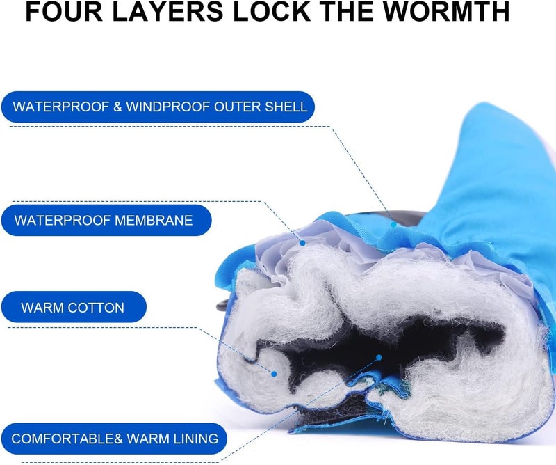 7-Mi Kids Mitten Winter, Snow Gloves for Skiing & Snowboarding Lined Warm Long Cuff with String for 4-6 Years Boys & Girls - Image 4