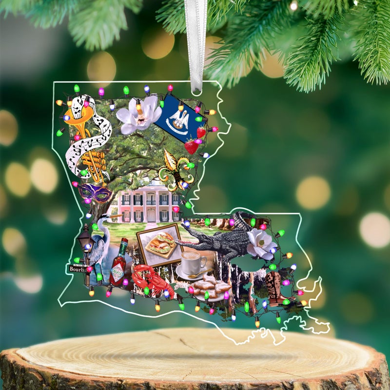 FLAGWIX Christmas Louisiana Gifts for Women Men Acrylic Ornaments 2025 for Tree Decorations Louisiana Christmas Ornaments with New Orleans and Mardi Gras Decorations Gifts for Mom Dad Friends