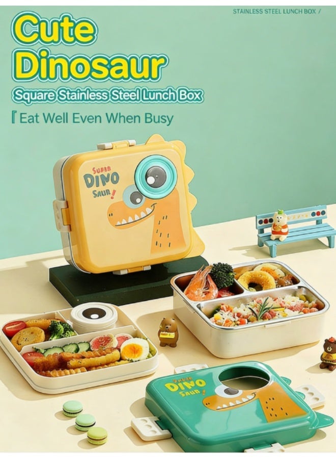 Stainless steel separated non flavored lunch box, double-layer independent sealing rubber ring cartoon lunch box - Image 3
