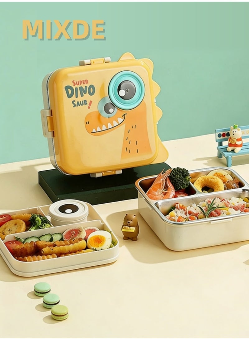 Stainless steel separated non flavored lunch box, double-layer independent sealing rubber ring cartoon lunch box - Image 1