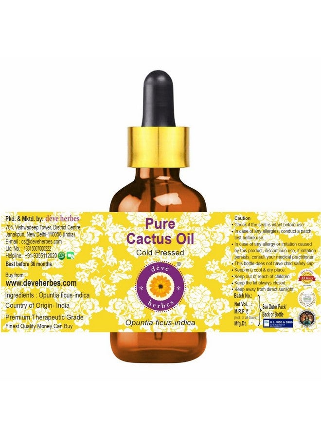 Deve Herbes Pure Cactus Oil (Opuntia ficus-indica) with Glass Dropper | Cold Pressed | Natural | Undiluted | For Diluting Essential Oils | For Hair, Skin & Massage | Men & Women | 100ml X 3 - Image 3