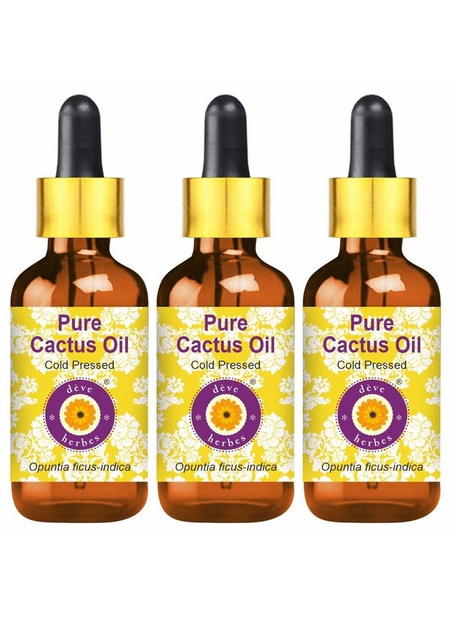 Deve Herbes Pure Cactus Oil (Opuntia ficus-indica) with Glass Dropper | Cold Pressed | Natural | Undiluted | For Diluting Essential Oils | For Hair, Skin & Massage | Men & Women | 100ml X 3 - Image 1
