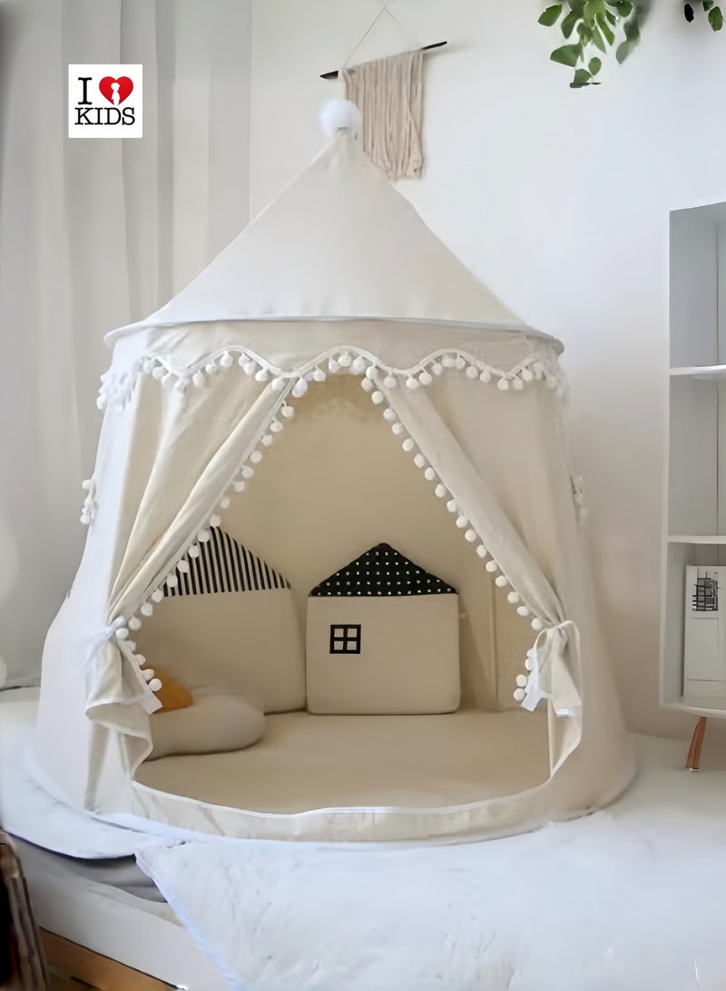 I LOVE KIDS Kids Cotton Play Tent,Castle Playhouse Big Size Foldable(White) - Image 1
