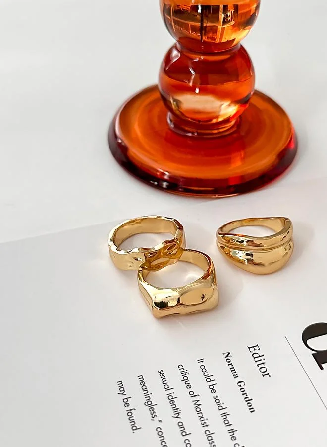 Take Two  Take Two Set of 3 - Gold Tone Statement Rings for Women | Best Price UAE