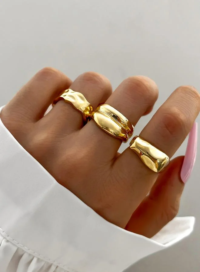 Take Two Take Two Set of 3 - Gold Tone Statement Rings