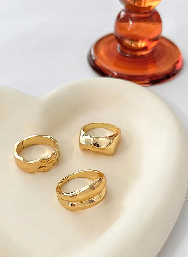 Take Two  Take Two Set of 3 - Gold Tone Statement Rings for Women | Best Price UAE