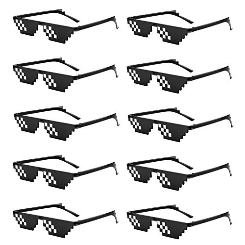 SUNOVELTIES 10 Pack Thug Life Party Sunglasses 8 Bit Pixelated Tiny Mosaic Gamer MLG Photo Props Glasses for Adults - Image 1