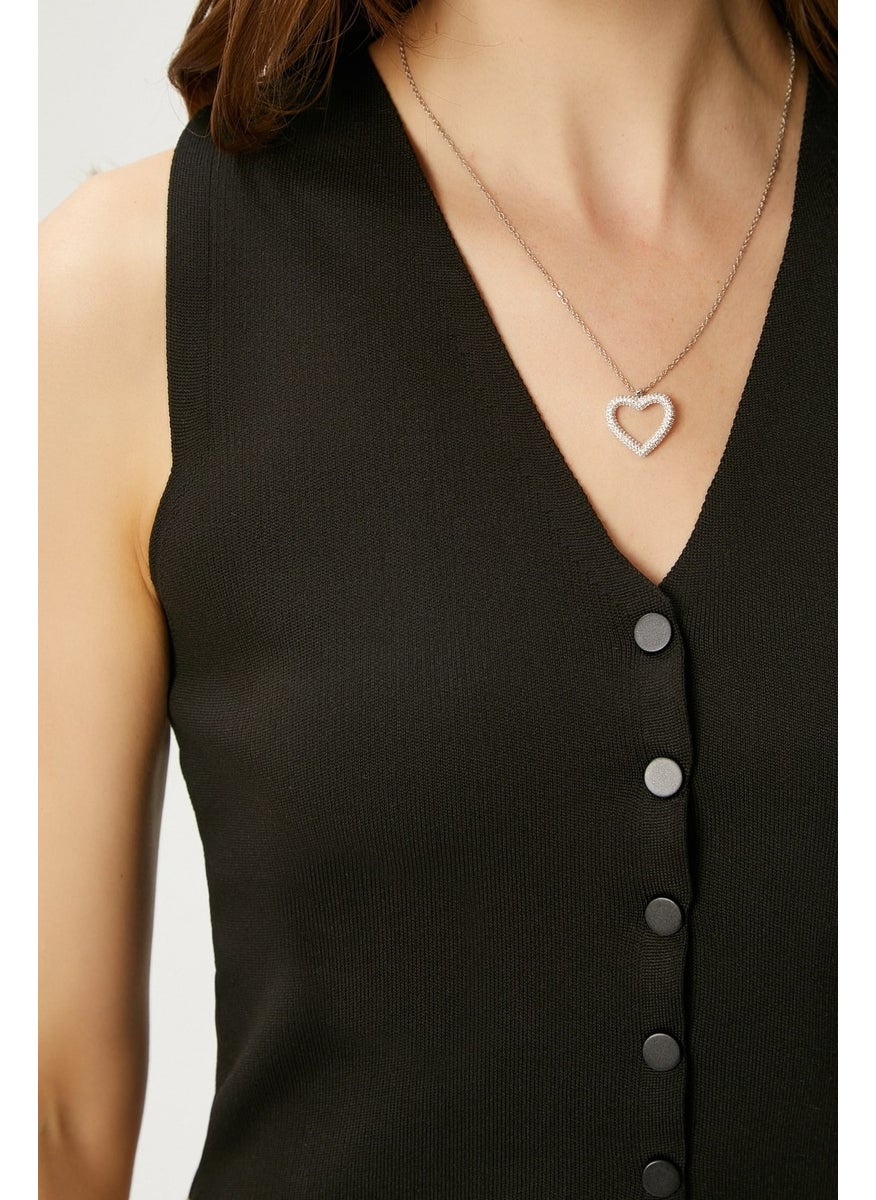 Ritnice - Women's Petite Snap Crop Black Knit Vest - Image 1