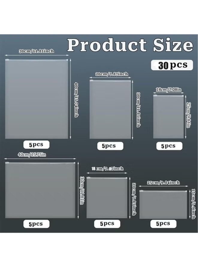 ZVEV 30 Packs Multi-size Travel Bags Large Clear Frosted Travel Packing Zip Lock Bags Pouch for Travel Clothes Shoes Cosmetics Suitcases - Image 2