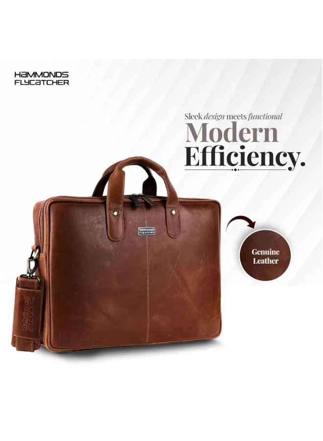 HAMMONDS FLYCATCHER Leather Office Bag for Men - 15.6 Inch Laptop Bag for Men for Professionals, Business Travelers - Adjustable Straps & Multiple Compartments