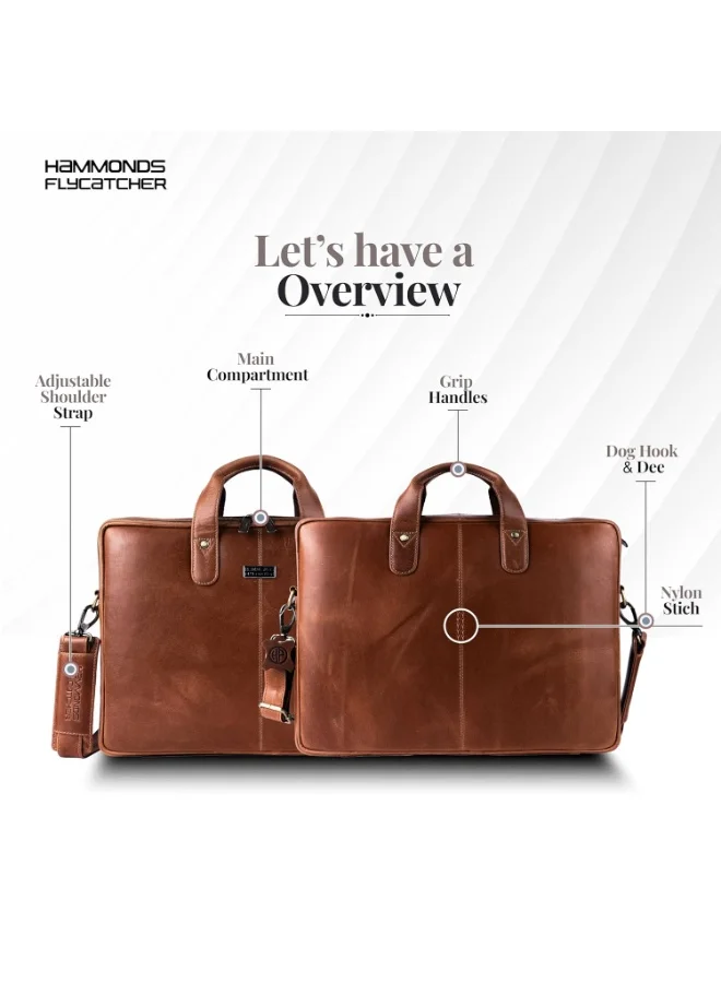 Hammonds Flycatcher  Leather Office Bag for Men - 15.6 Inch Laptop Bag for Men for Professionals, Business Travelers - Adjustable Straps & Multiple Compartments  | Best Price UAE