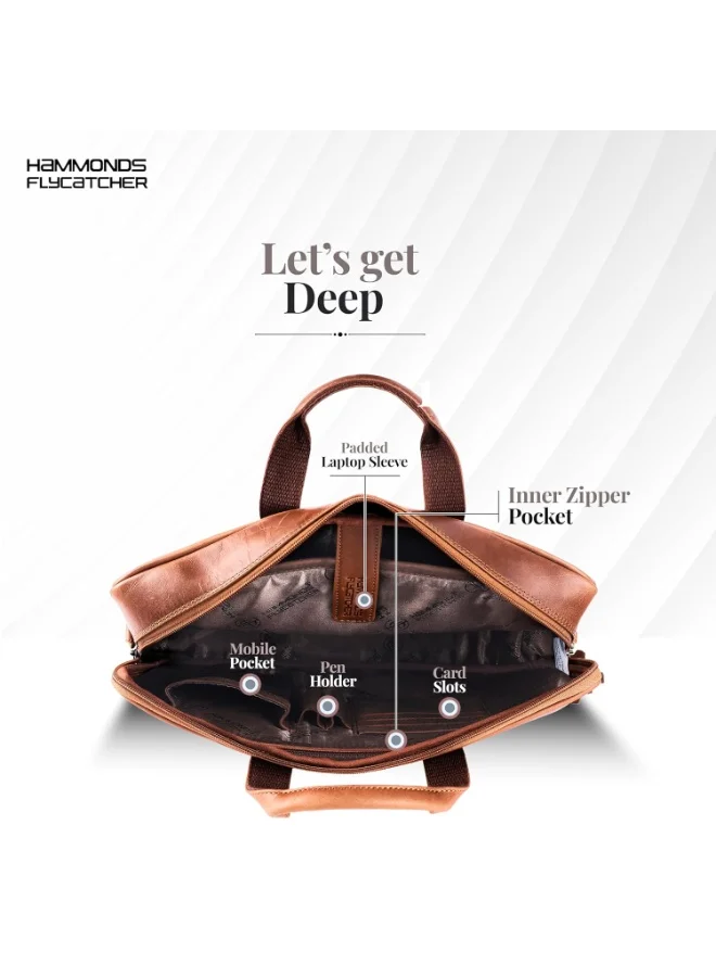Hammonds Flycatcher  Leather Office Bag for Men - 15.6 Inch Laptop Bag for Men for Professionals, Business Travelers - Adjustable Straps & Multiple Compartments  | Best Price UAE