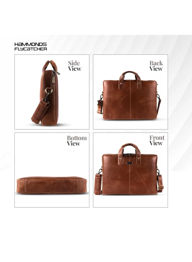 Hammonds Flycatcher  Leather Office Bag for Men - 15.6 Inch Laptop Bag for Men for Professionals, Business Travelers - Adjustable Straps & Multiple Compartments  | Best Price UAE