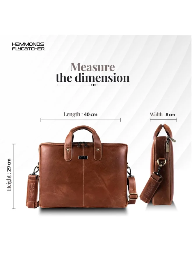 Hammonds Flycatcher  Leather Office Bag for Men - 15.6 Inch Laptop Bag for Men for Professionals, Business Travelers - Adjustable Straps & Multiple Compartments  | Best Price UAE