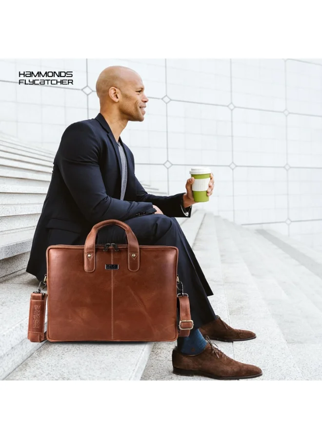 Hammonds Flycatcher  Leather Office Bag for Men - 15.6 Inch Laptop Bag for Men for Professionals, Business Travelers - Adjustable Straps & Multiple Compartments  | Best Price UAE