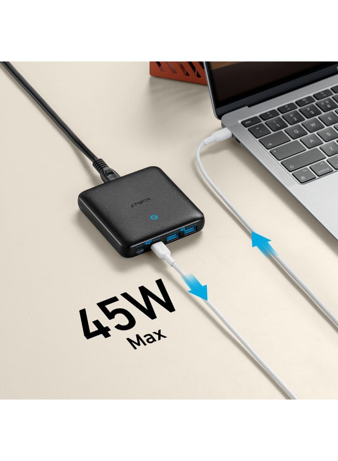 Anker USB C Plug, 543 (65W II) PIQ 3.0 and GaN, 4-Port Fast Wall Charger with Dual Type C Ports (45W Max) for Efficient Charging, Compatible with MacBook, iPad, iPhone, USB C Laptop, and More - Image 1