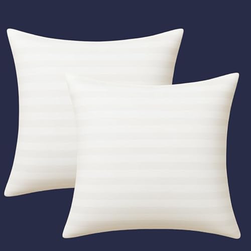 9villa Durable Microfiber Cushion in Satin Stripe Fabric with Stomach, Cushions for Sofa,Bed,and Chair Cushion Set of 2 (White, 16 x 16 x 2) - Image 1