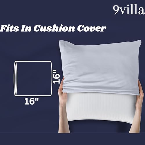 9villa Durable Microfiber Cushion in Satin Stripe Fabric with Stomach, Cushions for Sofa,Bed,and Chair Cushion Set of 2 (White, 16 x 16 x 2) - Image 2