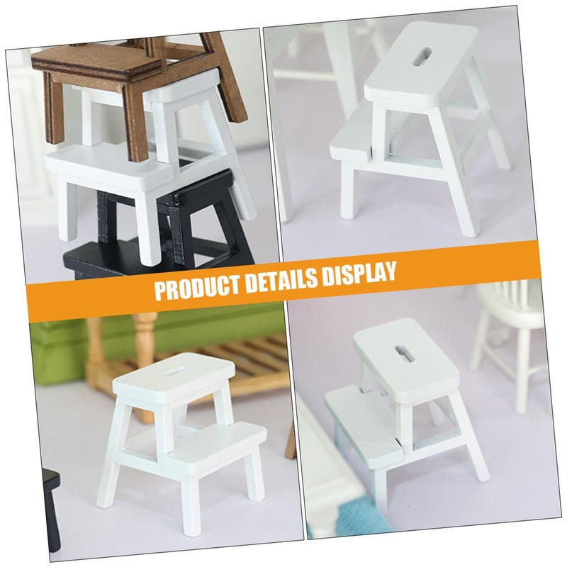 White Miniature Wooden Stool Model Dollhouse Furniture For Collectors - Image 4