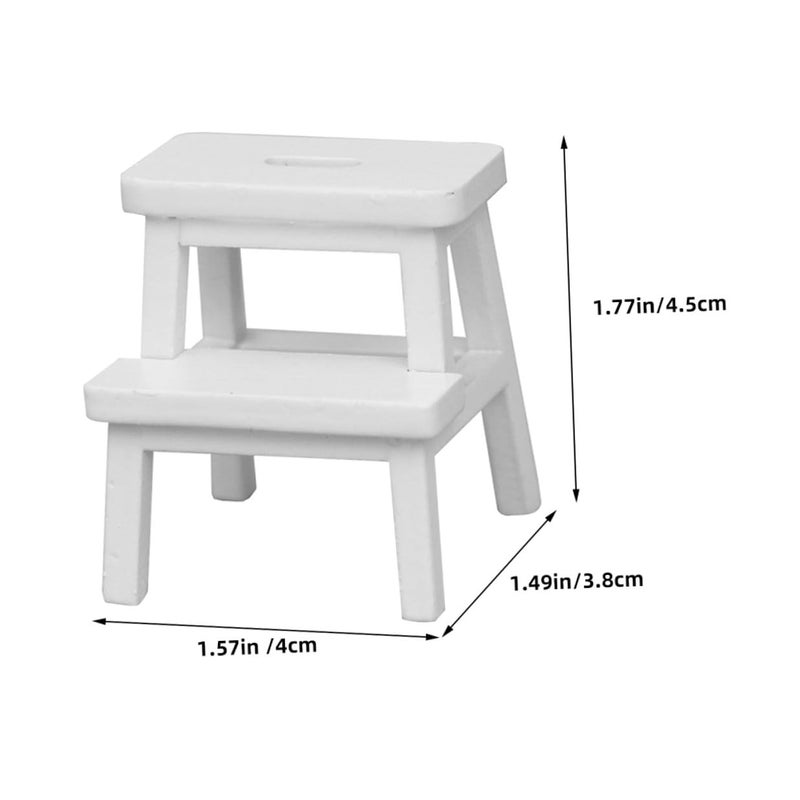 White Miniature Wooden Stool Model Dollhouse Furniture For Collectors - Image 3