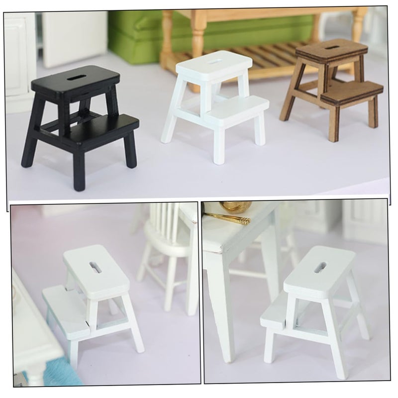 White Miniature Wooden Stool Model Dollhouse Furniture For Collectors - Image 5