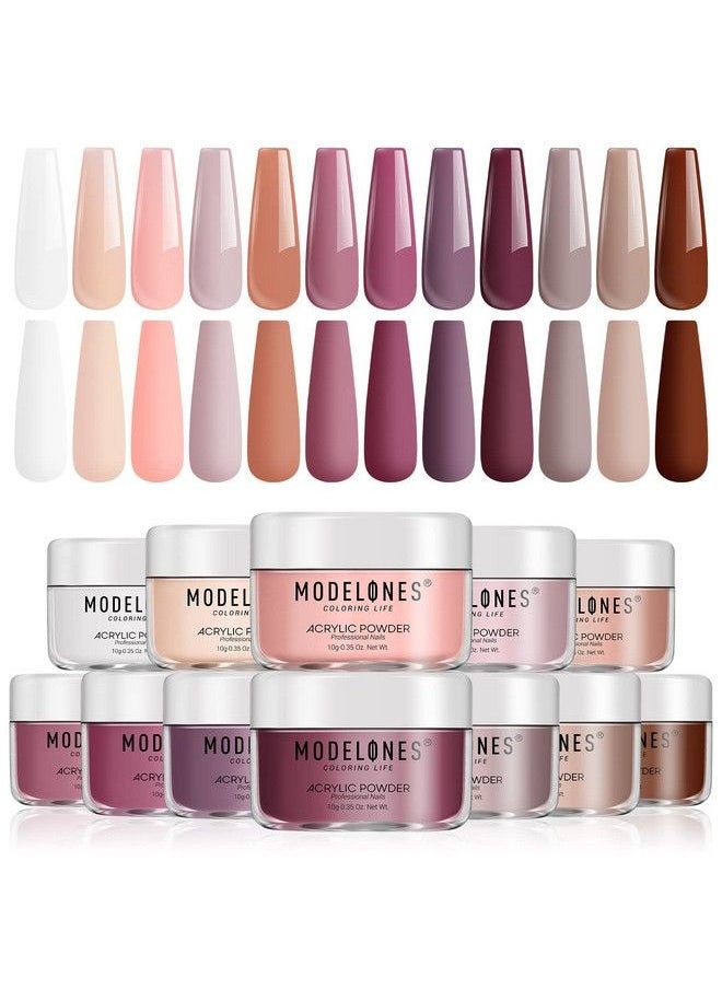 modelones - Acrylic Powder Set 12 Colors Acrylic Nail Powder Pink Nude Professional Polymer 3D Acrylic Nail Art Kit For French Nail Extension All Seasons Nail Carving No Nail Lamp Needed - Image 1