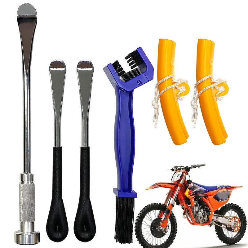 C CLINK 16 Tire Spoon Lever Lawn Mower Motorcycle Dirt Bike Tire Changing Tool with 2 PCS 11 Steel Tire Spoons Tool2PCS Rim Protectors and Chain BrushCrowbar kit