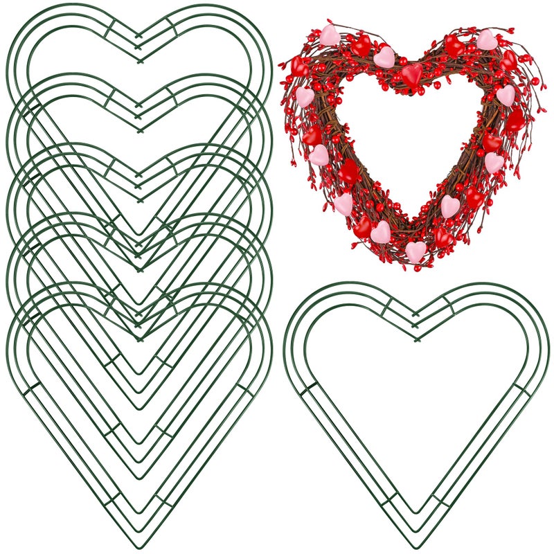 Aodaer 6 Pack 14 Inch Heart Wire Wreaths Frame Heart Metal Wreath Garland Green Wire Flower Wreath for Valentine's Day, Wedding Party, Home Ceremony Decoration - Image 1