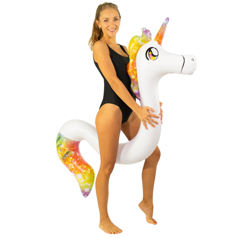 PoolCandy Unicorn RideOn Inflatable Swim Noodle Pool Float 65 Inch Animal Water Lounger with Photo RealPrint Design Heavy Duty PVC Buoyancy Aid for Kids Teens Adults Supports Up to 200 lbs - Image 2
