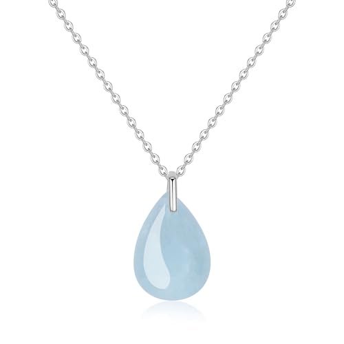 COAI 925 Sterling Silver Necklace for Women, Teardrop Pendant Aquamarine Birthstone Necklace for Women - Image 1