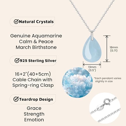 COAI 925 Sterling Silver Necklace for Women, Teardrop Pendant Aquamarine Birthstone Necklace for Women - Image 3
