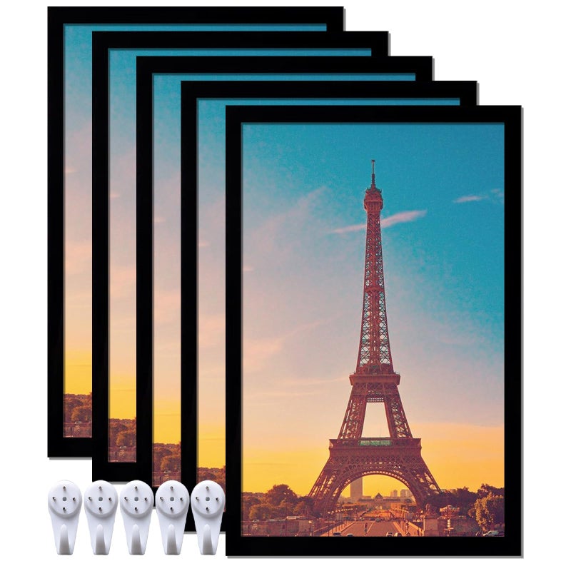 icariery 11x17 Picture Frame Set of 5 Black Photo Frames High Transparent Wall Gallery Desktop Horizontal Vertical for Canvas Collage Photo Poster Certificate 11 x 17 inches