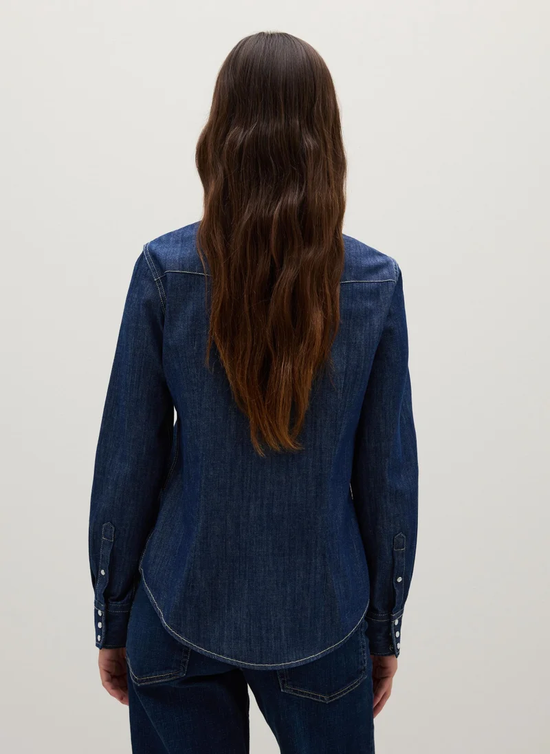 او في اس BLUE DENIM SHIRT IN PURE COTTON WITH LONG SLEEVES
