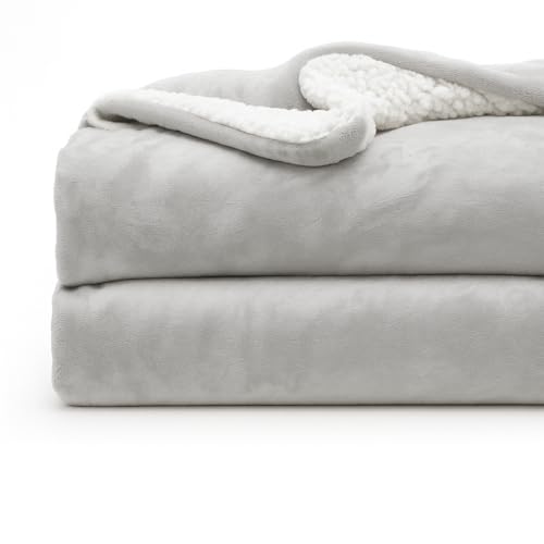 CHANDRAVATI Double Bed Premium Polyester Micromink Mild Winter/Heavy Winter Sherpa Blanket Super Soft Flannel Solid/Plain || (Light Grey) - Image 1