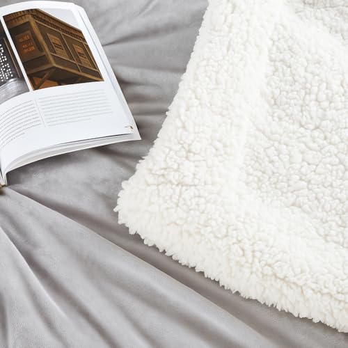 CHANDRAVATI Double Bed Premium Polyester Micromink Mild Winter/Heavy Winter Sherpa Blanket Super Soft Flannel Solid/Plain || (Light Grey) - Image 3