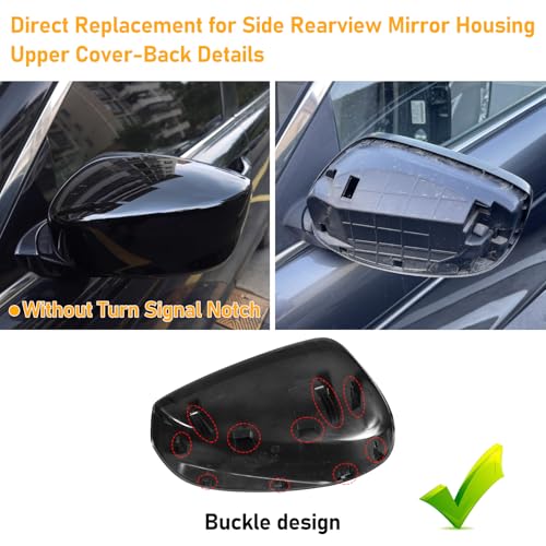 Abodvu Compatible with Honda Accord Mirror Cover Replacement 2008-2012,8th Gen Accord Sedan Mirror Cap for Left Driver Side,Clip on,W/O Turn Signal Gap Replace for 76251TVAA31,Glossy Black,1 PCS - Image 4