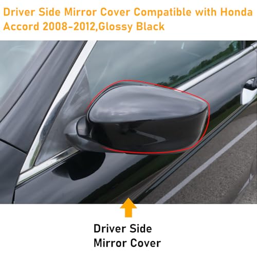 Abodvu Compatible with Honda Accord Mirror Cover Replacement 2008-2012,8th Gen Accord Sedan Mirror Cap for Left Driver Side,Clip on,W/O Turn Signal Gap Replace for 76251TVAA31,Glossy Black,1 PCS - Image 3