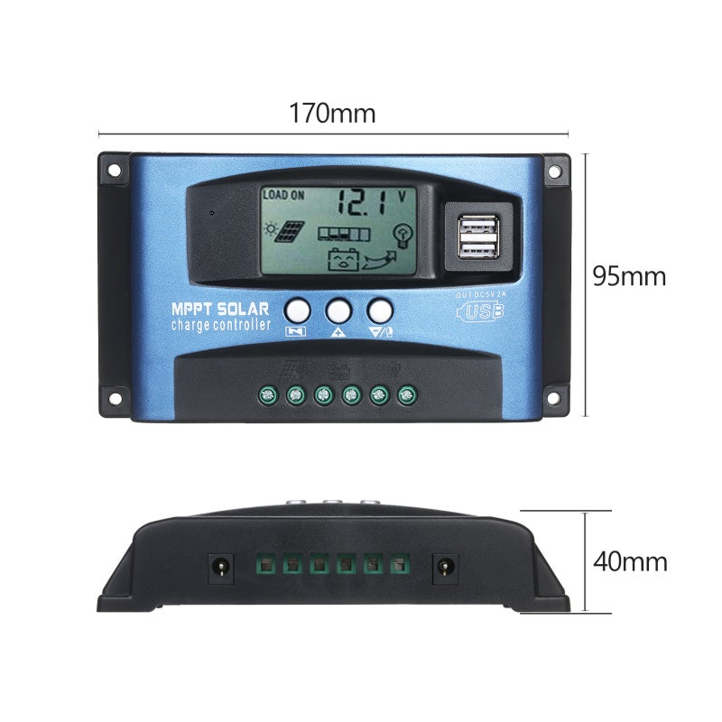 MPPT Solar Charge Controller Dual USB Solar Controller Smart LCD Screen MPPT Tracking 5V/2A Dual USB Output 12V/24V Automatic Identification - Image 5