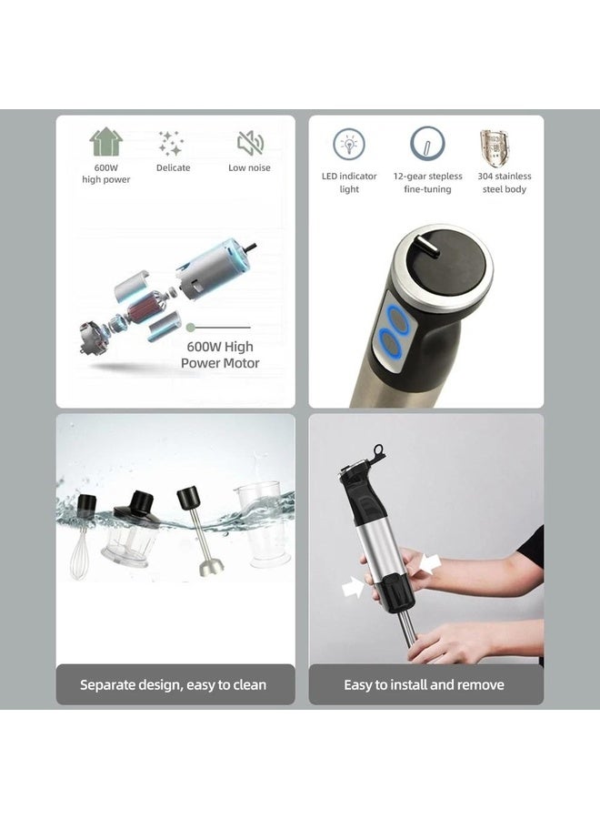HuHa 6-in-1 600W Multifunctional  Electric Blender Stainless Steel Food Cooking Stick UK Plug - Image 4